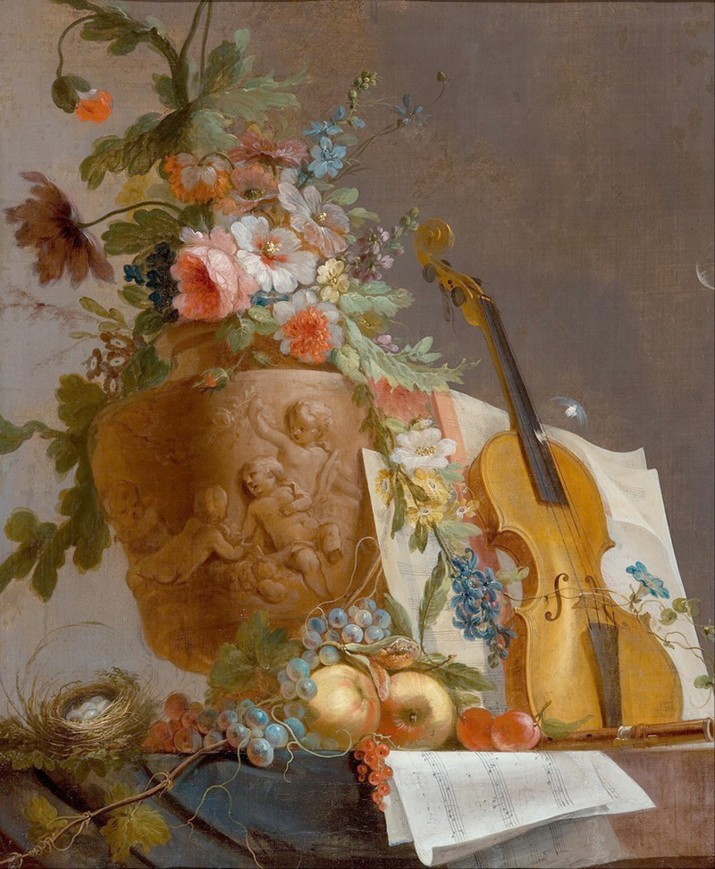 Affresco Натюрморт Jean Jacques Bachelier, Still life with flowers and a violin