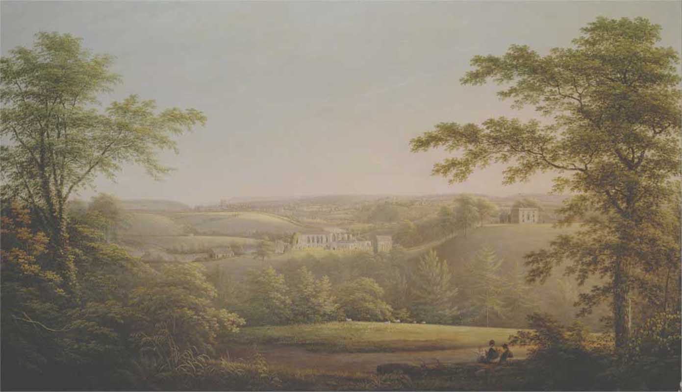 Affresco Классические пейзажи George Cuitt Easby, Hall and Easby Abbey with Richmond Yorkshire in the Background