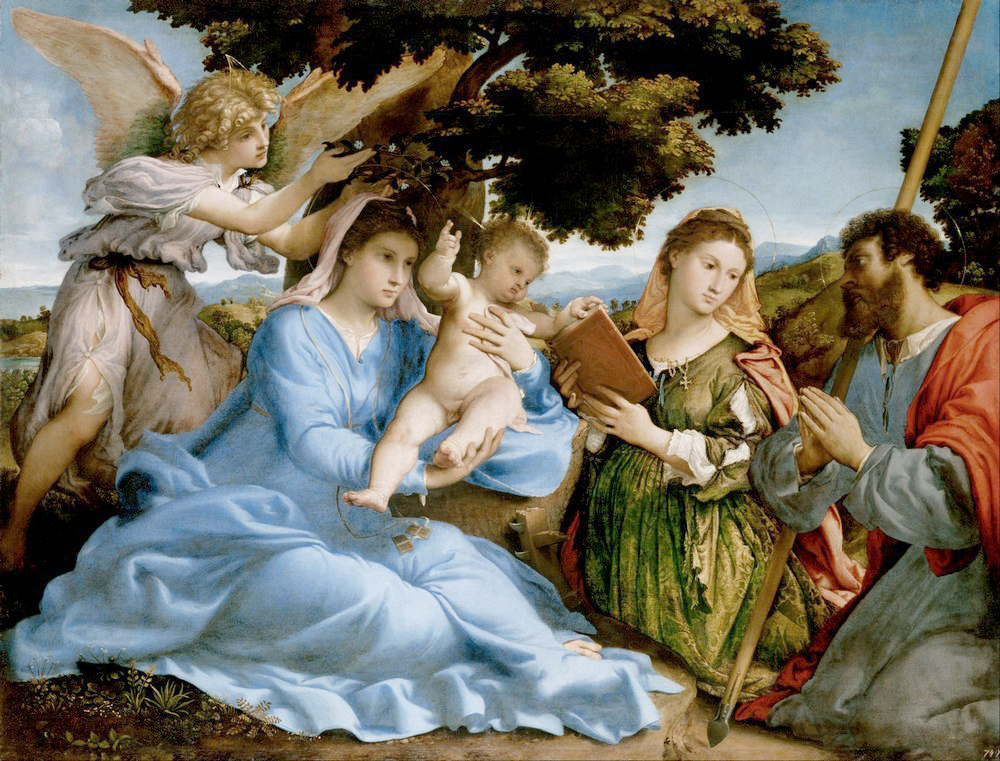 Affresco Библейские сюжеты Lorenzo Lotto, Madonna and Child with Saints Catherine and Thomas