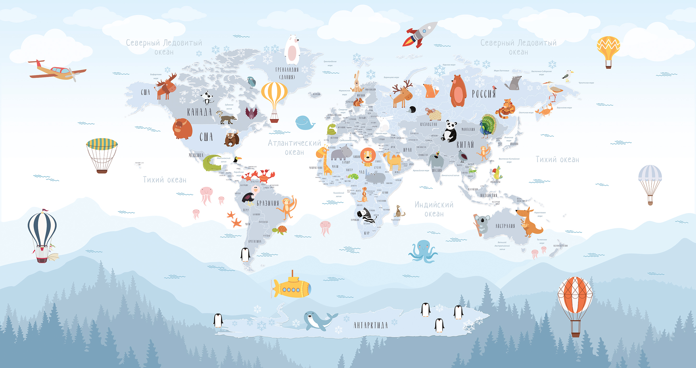 202040 Creativille карта мира с забавными зверятами