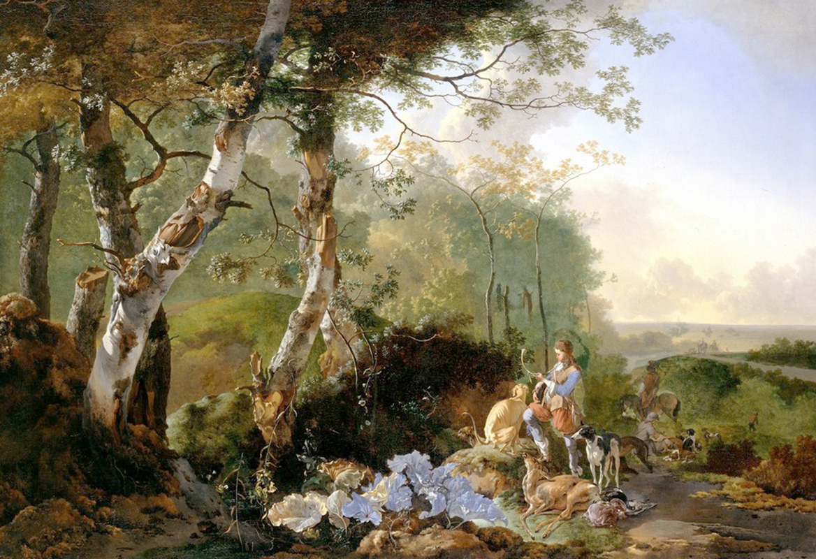 Affresco Pynacker Adam, Landscape with Sportsmen and Game