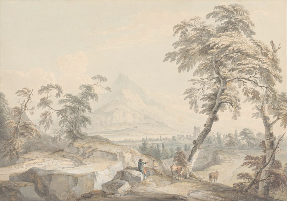Affresco Классические пейзажи Paul Sandby, Italianate Landscape with Travelers