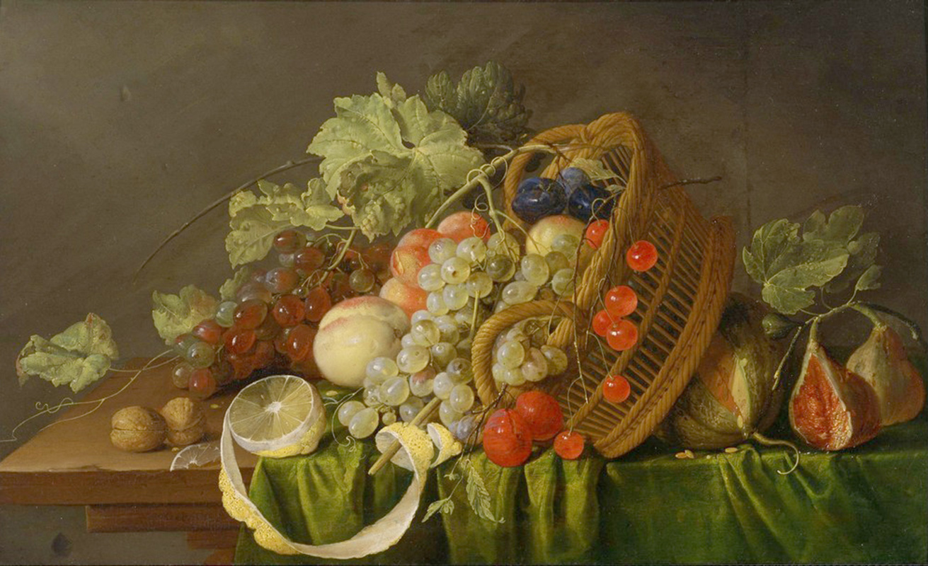 Affresco Натюрморт Cornelis de Heem, Still Life with a Basket of Fruit