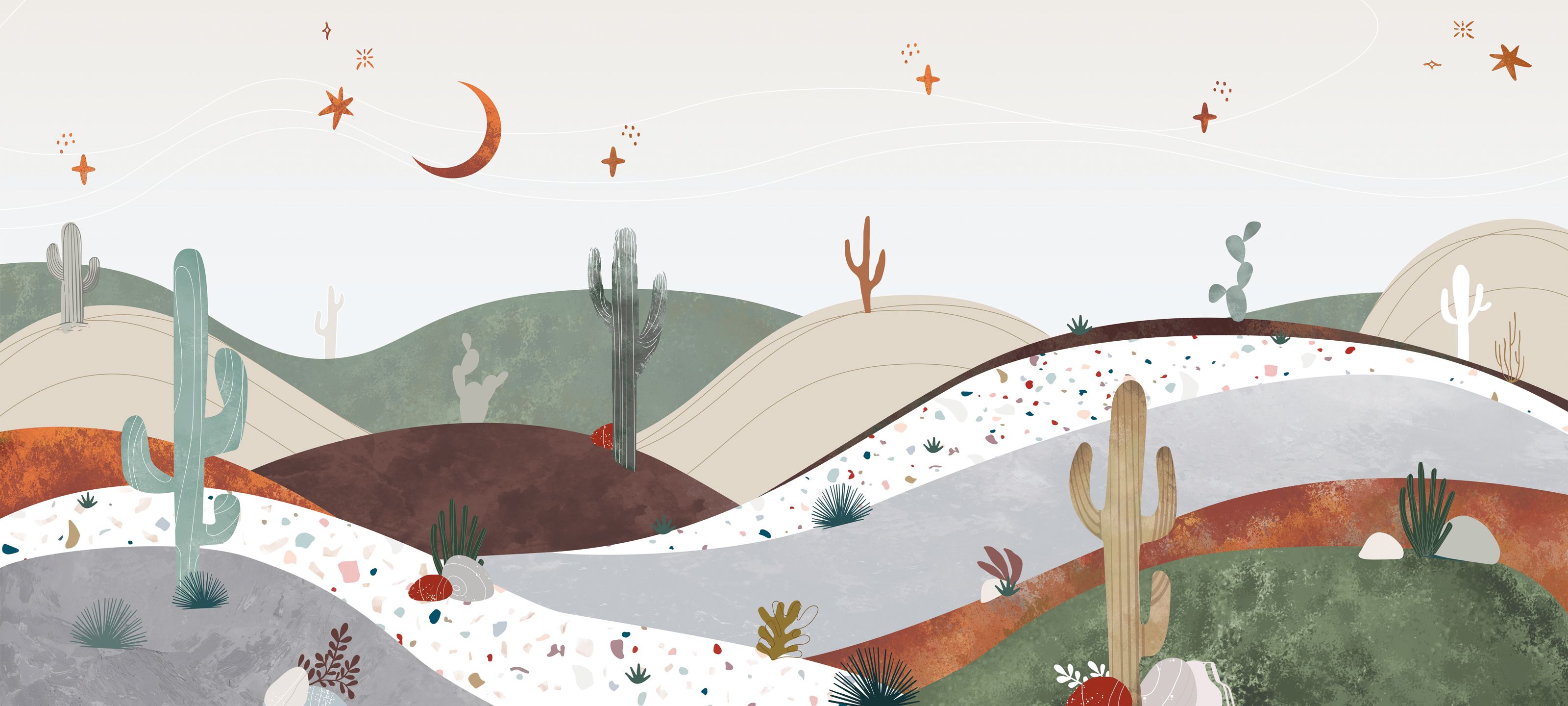 255505 Creativille вечерние холмы с кактусами