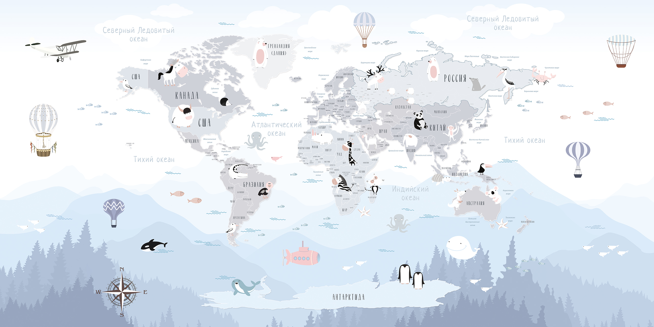 202050 Creativille карта мира с забавными зверятами