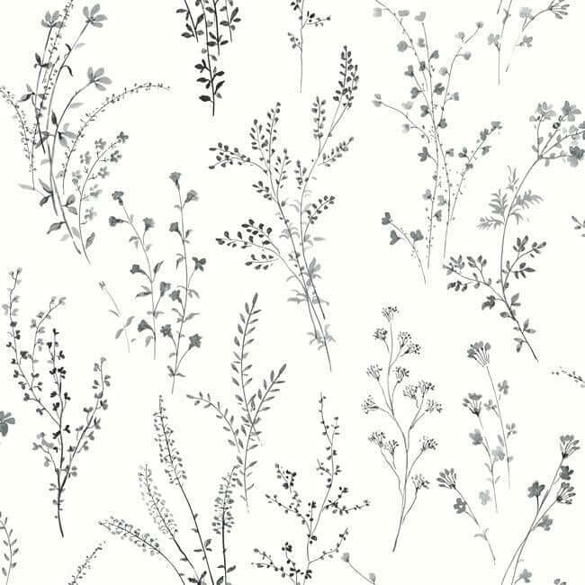 York  Simply Farmhouse  Wildflower Sprigs Wallpaper- Black/White FH4026