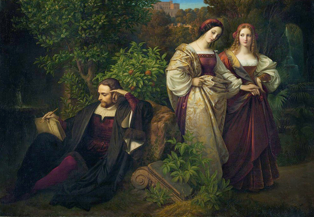 Affresco Жанровые сцены Carl Ferdinand Sohn, Torquato Tasso and the Two Leonores