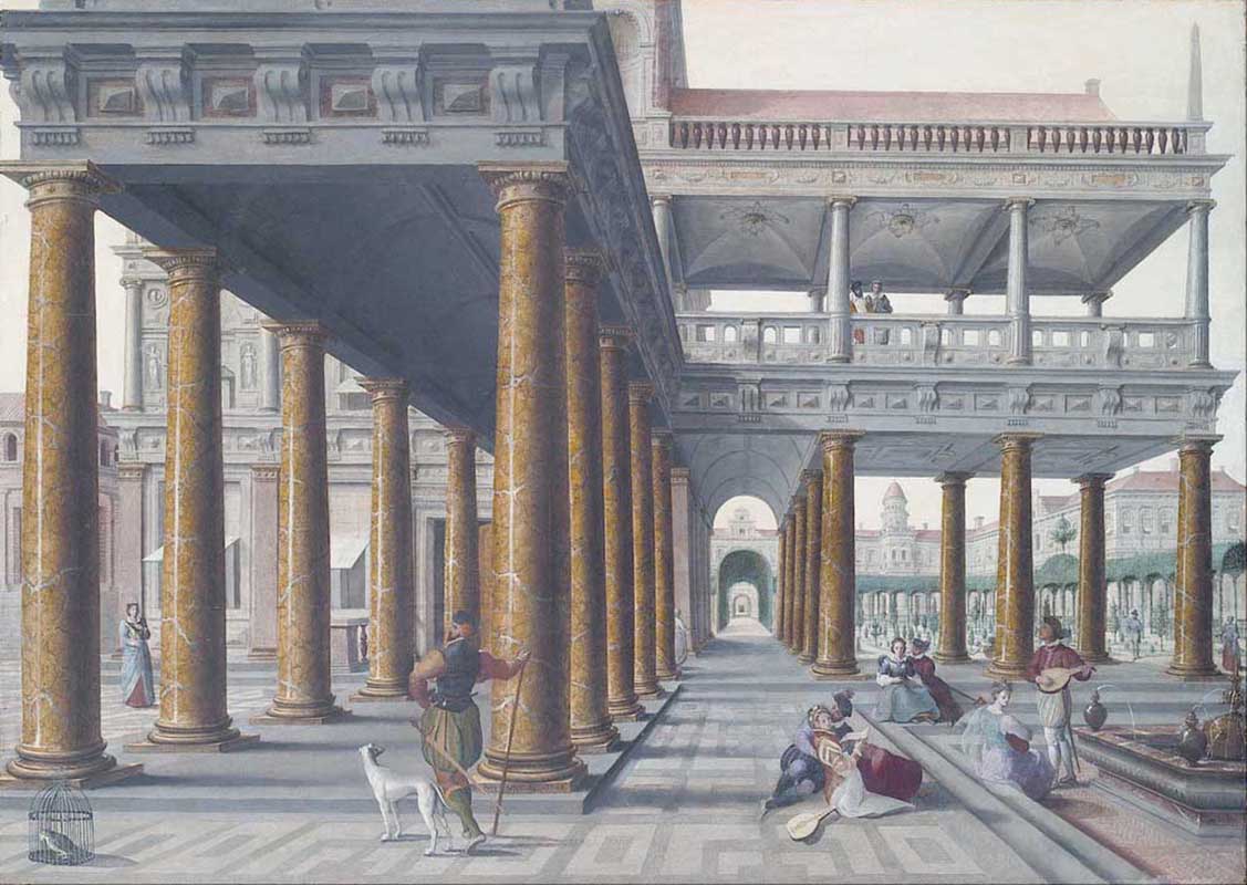 Affresco Классические пейзажи Hans Vredeman de Vries, Architectural Caprice with Figures
