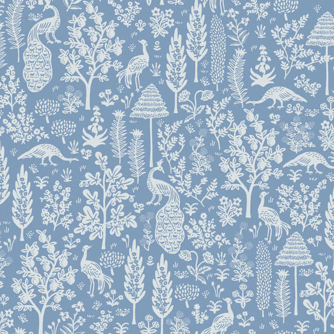 York  Rifle Paper Co.  Menagerie Toile Wallpaper- Blue & White RP7370