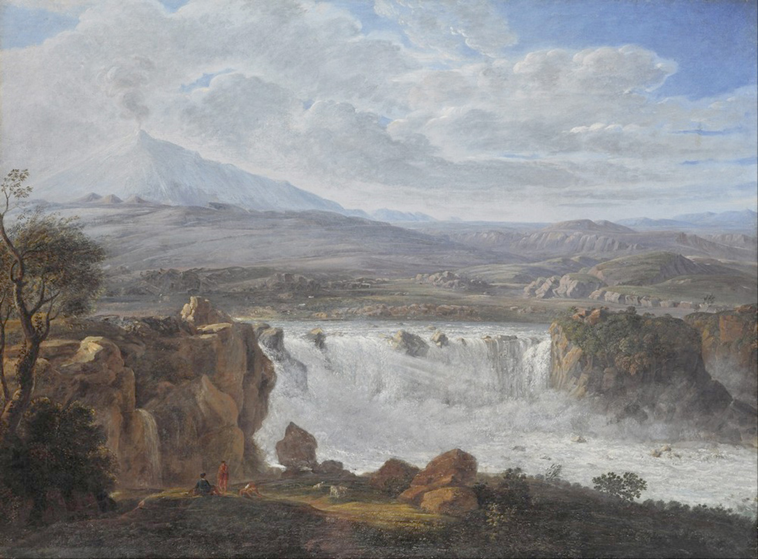 Affresco Классические пейзажи Karl Gothard Grass, The Caracci Waterfall Near Aderno at the Foot of Mt. Etna