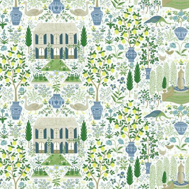 York  Rifle Paper Co. Wallcoverings  Camont Wallpaper- Blue & Green RI5109