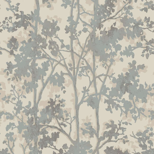 York  Antonina Vella Modern Metals  Shimmering Foliage Wallpaper- Cream/Silver MD7141