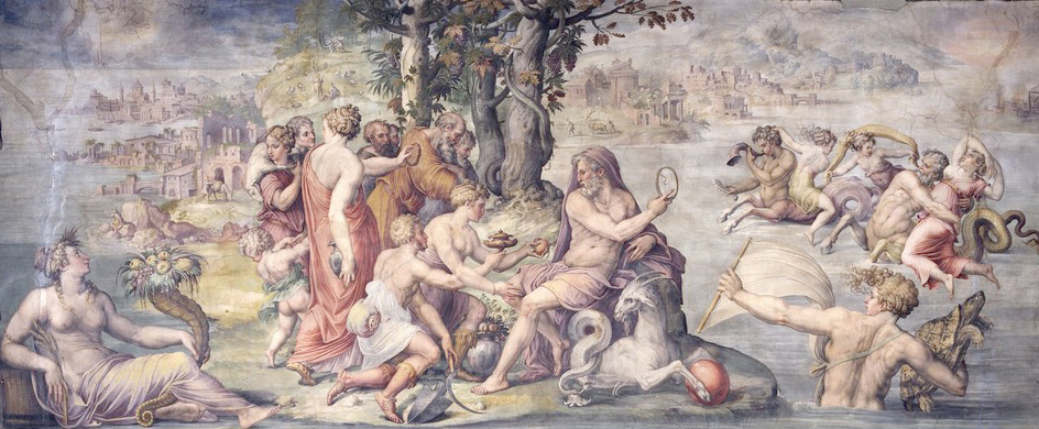 Affresco Жанровые сцены Giorgio Vasari, The first fruits from earth offered to Saturn