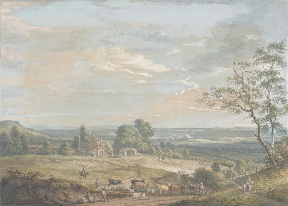 Affresco Классические пейзажи Paul Sandby, A Distant View of Maidstone from Lower Bell Inn Boxley Hill
