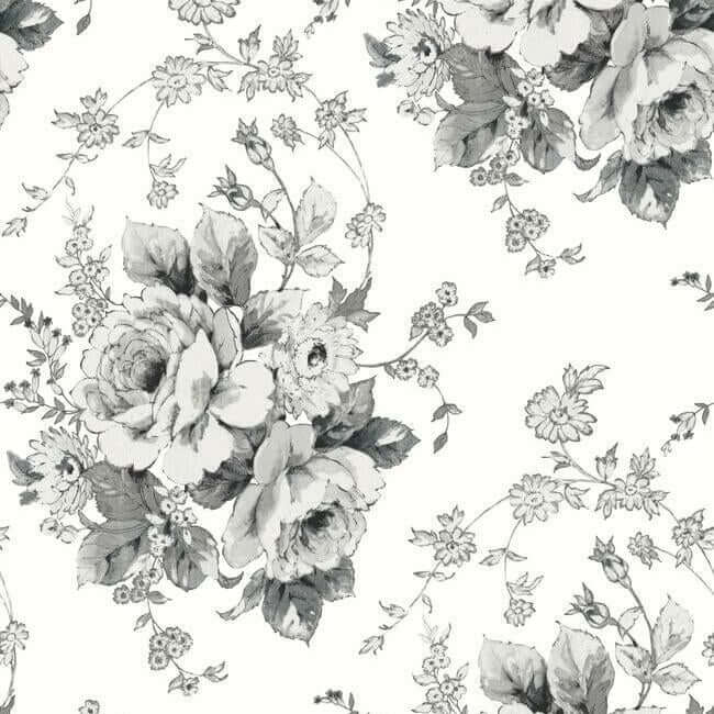 York  Simply Farmhouse  Heritage Rose Wallpaper- White/Black FH4086