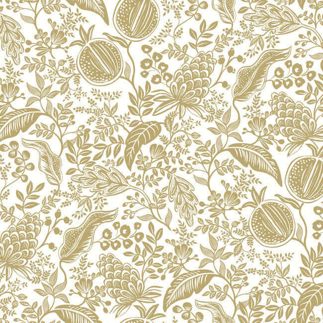 York  Rifle Paper Co.  Pomegranate Wallpaper- White & Metallic Gold RP7391