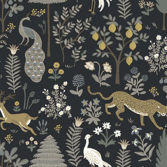York  Rifle Paper Co.  Menagerie Wallpaper- Black RP7302
