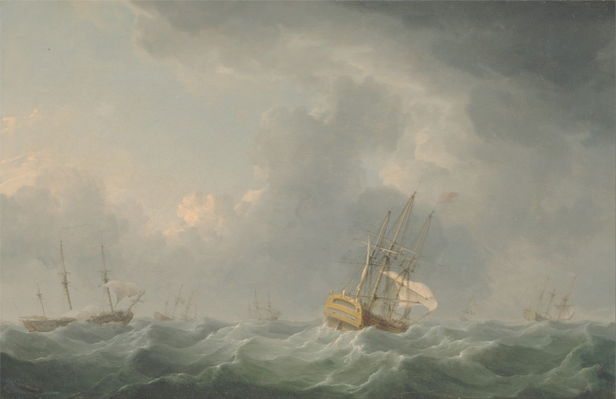 Affresco Морские пейзажи Charles Brooking, English Ships Running before a Gale