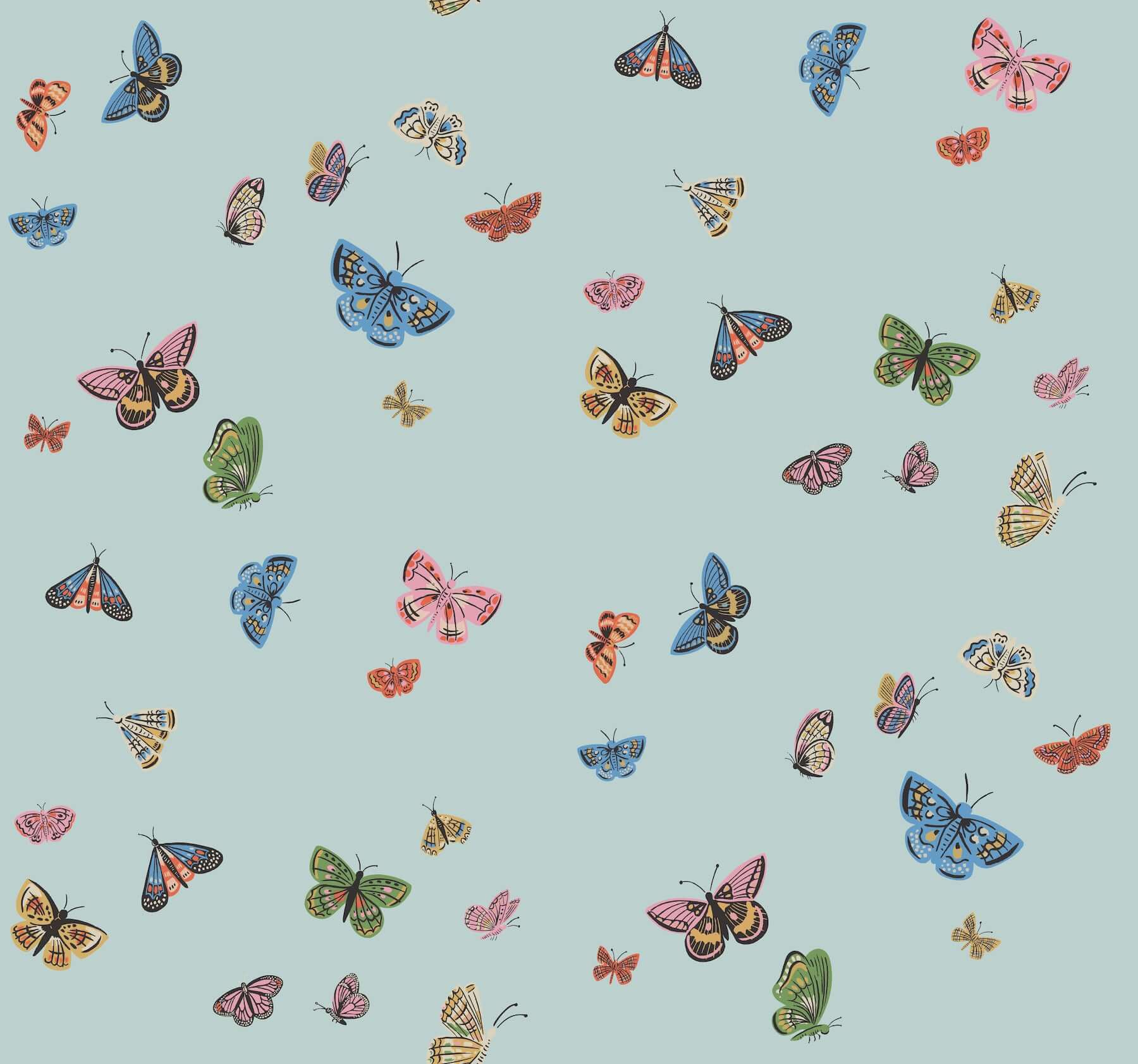 York  Rifle Paper Co. Wallcoverings  Butterfly House Wallpaper- Light Blue RF7414