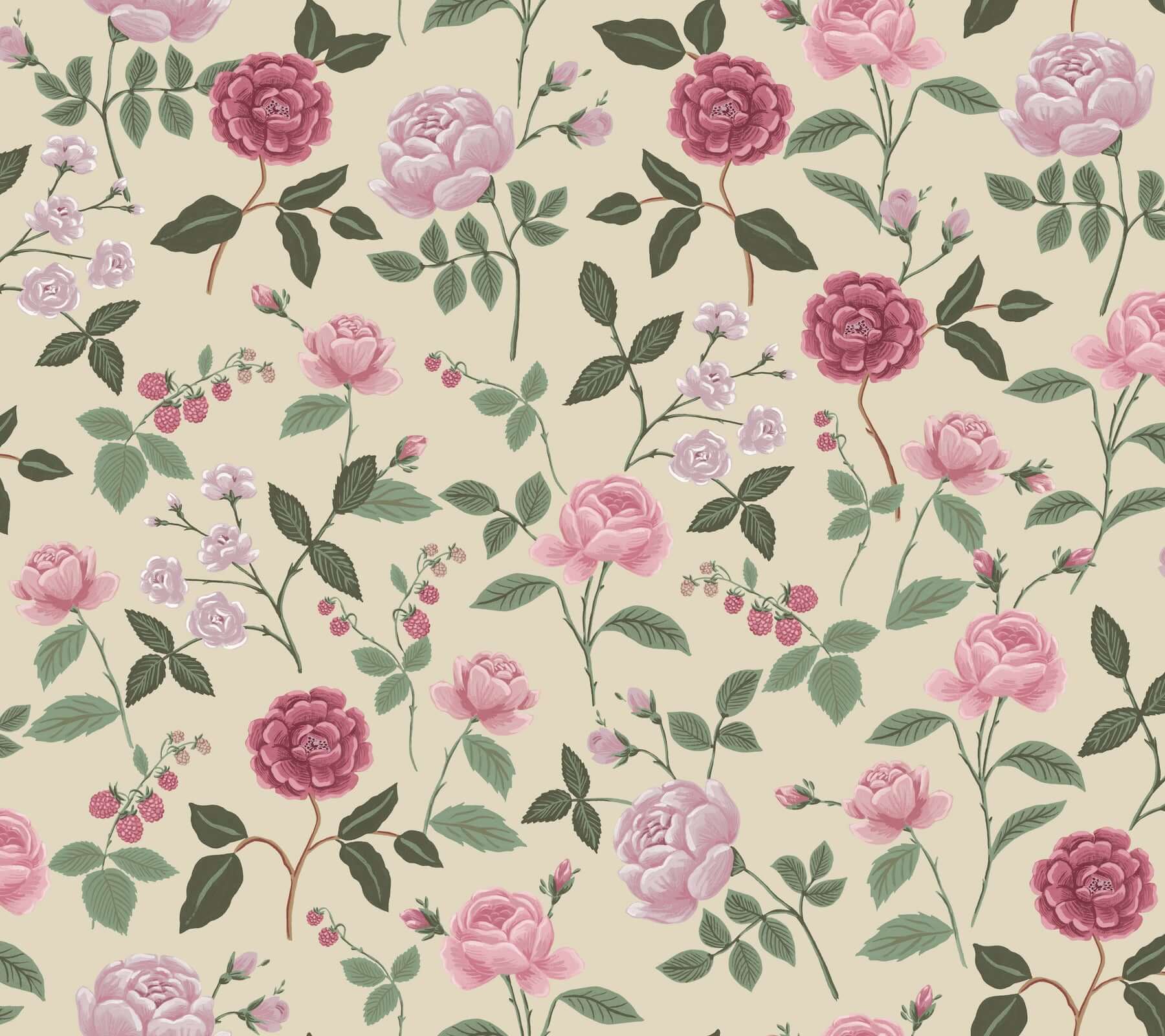 York  Rifle Paper Co. Wallcoverings  Roses Wallpaper- Linen RF7541