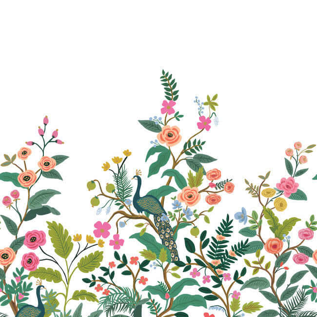 York  Rifle Paper Co. Wallcoverings  Peacock Mural- White RP7397M