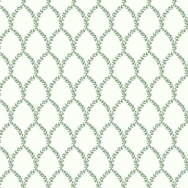 York  Rifle Paper Co. Wallcoverings  Laurel Wallpaper- Green & White RI5178