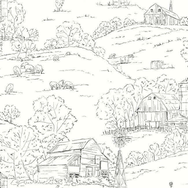 York  Simply Farmhouse  Pasture Toile Wallpaper- Black/White FH4031