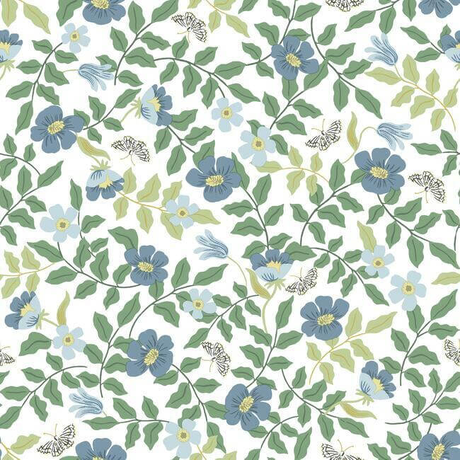 York  Rifle Paper Co. Wallcoverings  Primrose Premium Peel + Stick Wallpaper- Blue and Cream PSW1316RL