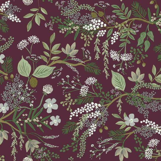 York  Rifle Paper Co. Wallcoverings  Juniper Forest Wallpaper- Burgundy RI5164