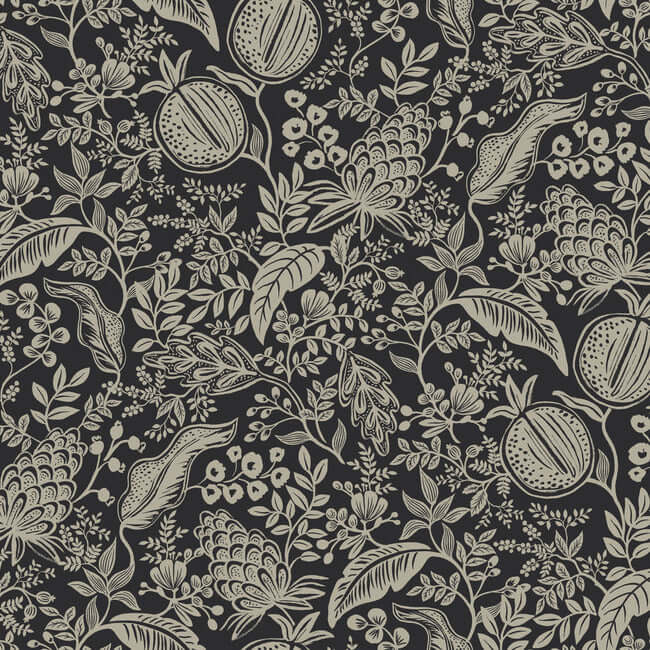 York  Rifle Paper Co.  Pomegranate Wallpaper- Black & Linen RP7389