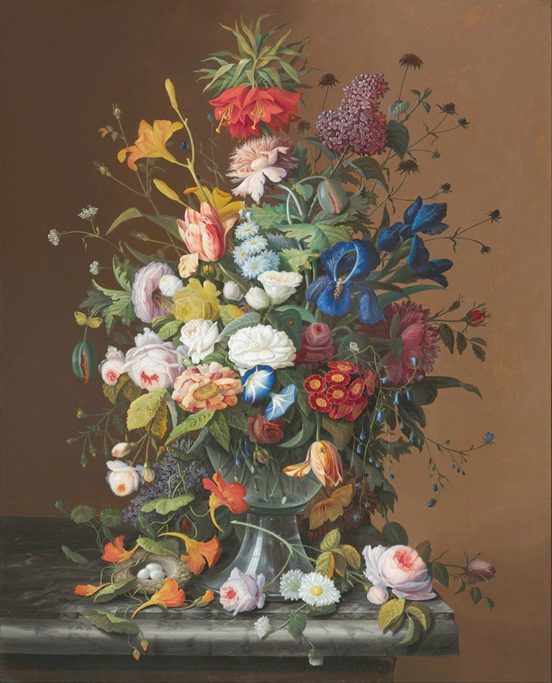 Affresco Натюрморт Severin Roesen, Flower Still Life with Birds Nest