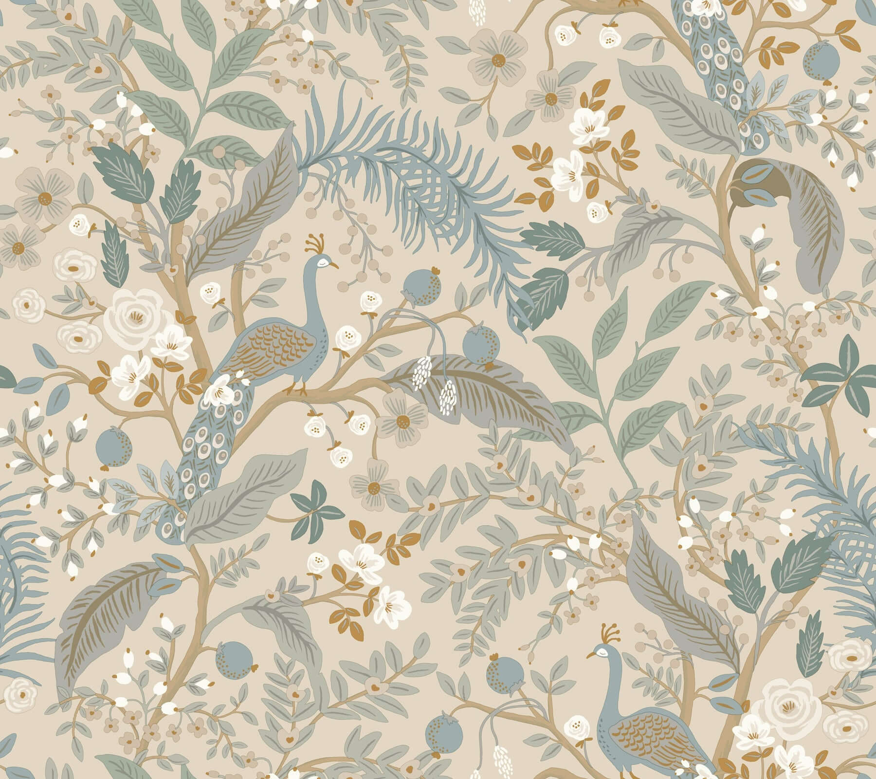 York  Rifle Paper Co. Premium Peel & Stick Wallpaper  Peacock Garden Peel + Stick Wallpaper- Linen PSW1538RL