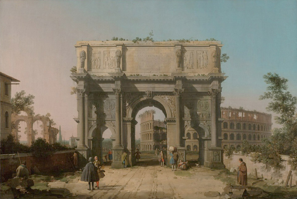 Affresco Классические пейзажи Canaletto Giovanni Antonio Canal, View of the Arch of Constantine with the Colosseum
