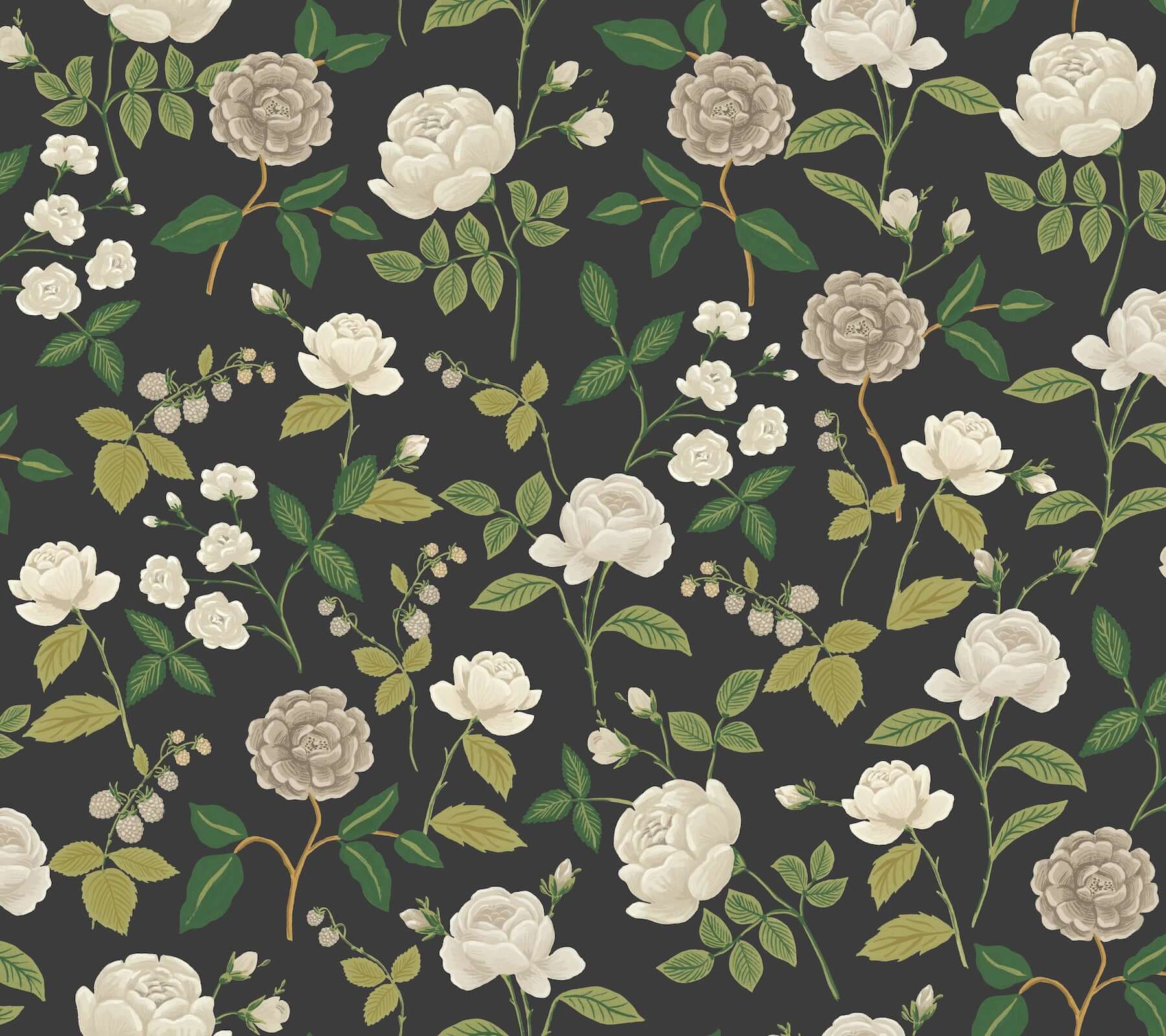 York  Rifle Paper Co. Wallcoverings  Roses Wallpaper- Black RF7542