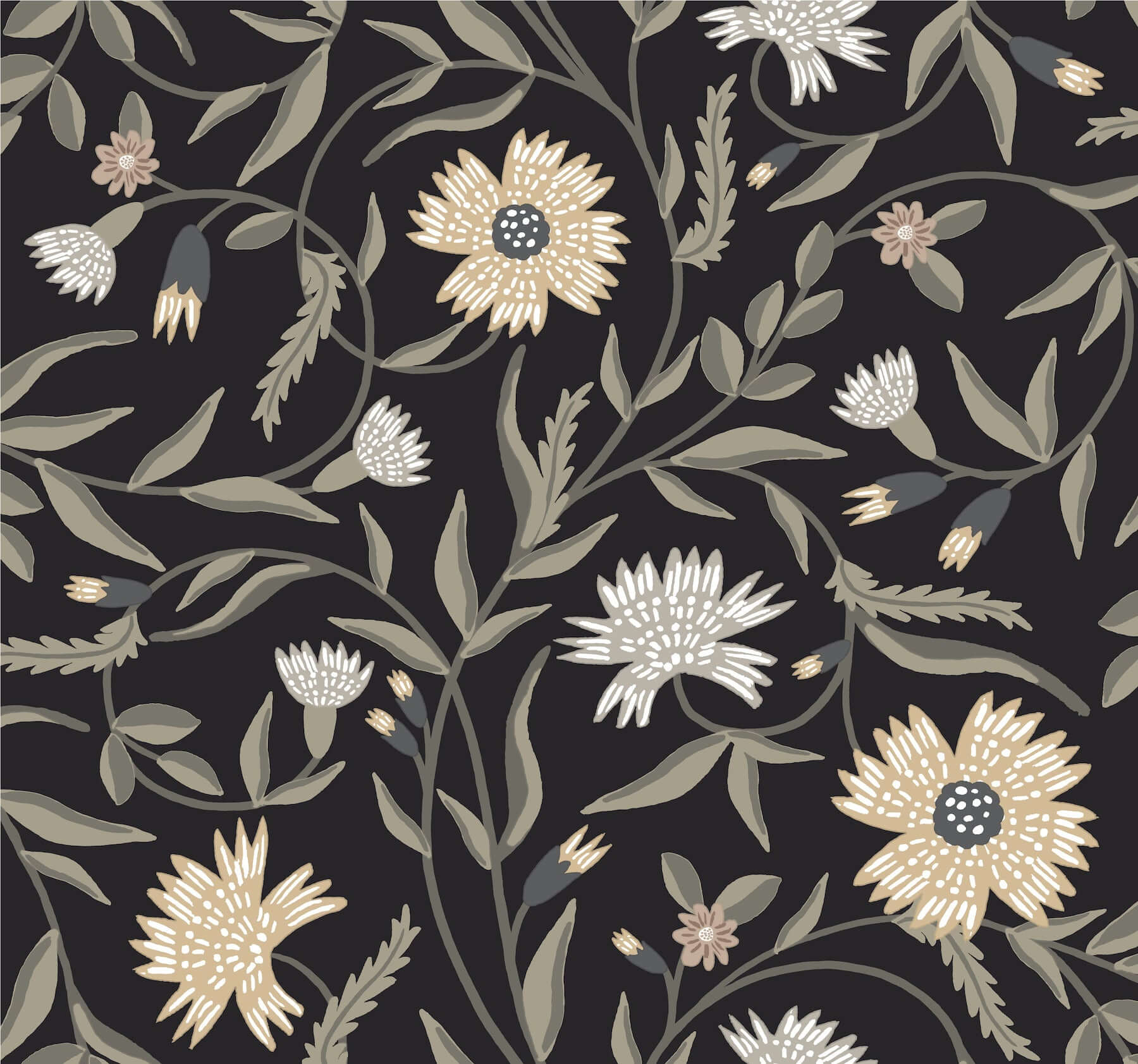 York  Rifle Paper Co. Wallcoverings  Aster Wallpaper- Black RF7434