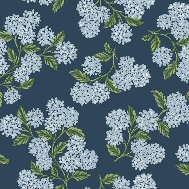 York  Rifle Paper Co. Wallcoverings  Hydrangea Wallpaper- Navy RI5142