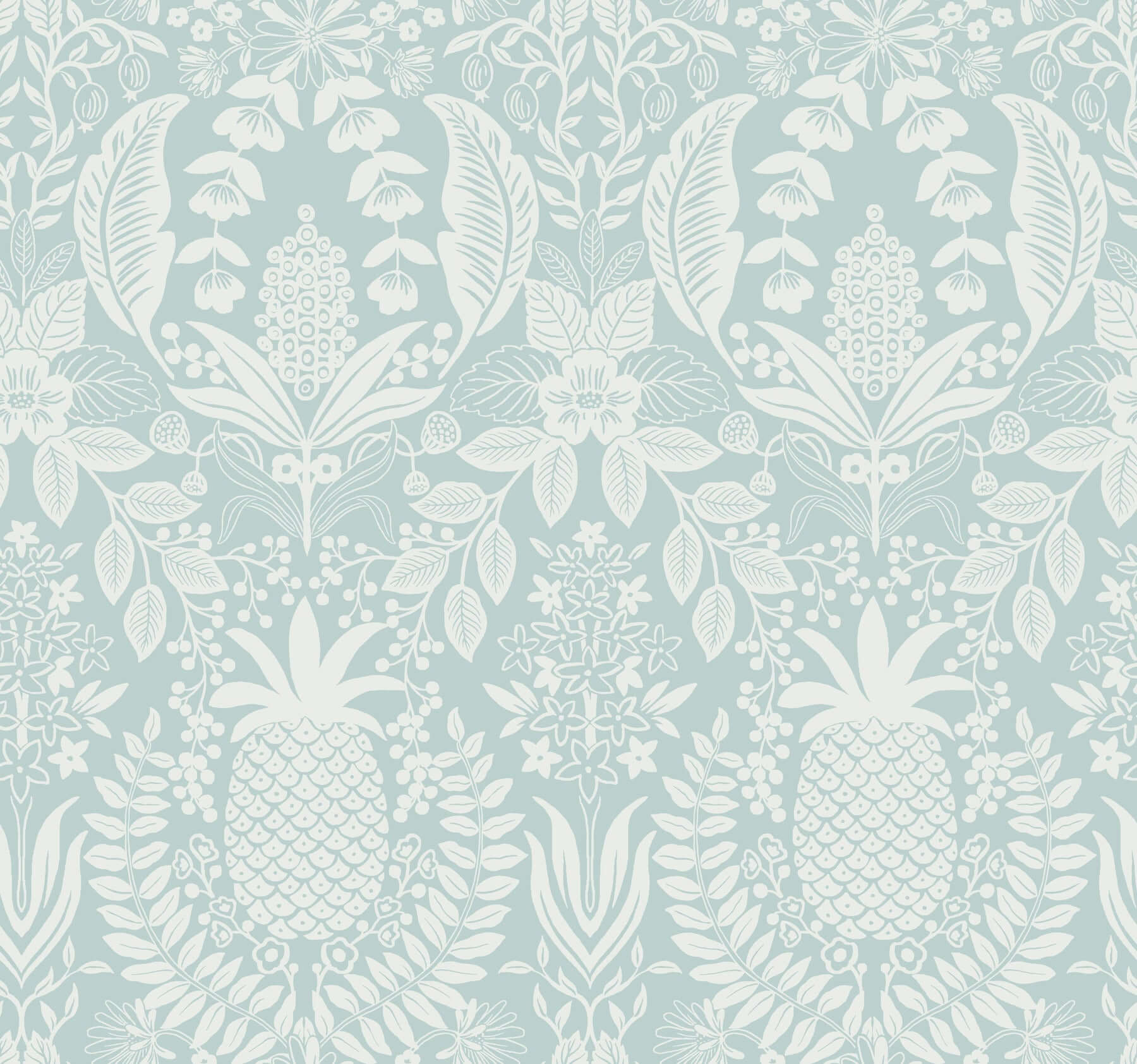 York  Rifle Paper Co. Wallcoverings  Pineapple Damask Wallpaper- Light Blue RF7484