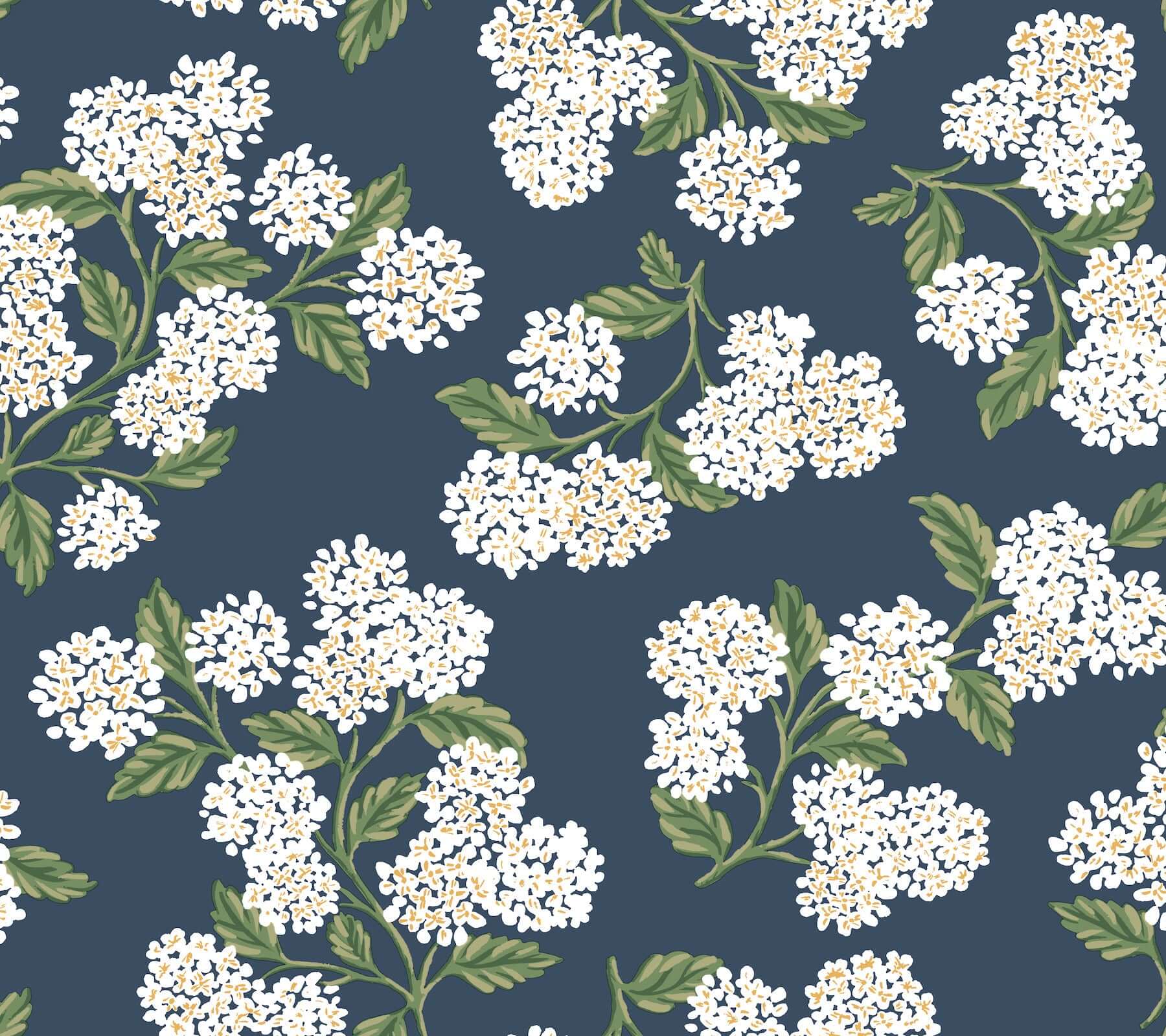 York  Rifle Paper Co. Wallcoverings  Hydrangea Wallpaper- Navy & White PSW1619RL