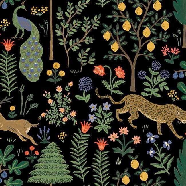 York  Rifle Paper Co. Wallcoverings  Menagerie Premium Peel + Stick Wallpaper- Black PSW1321RL