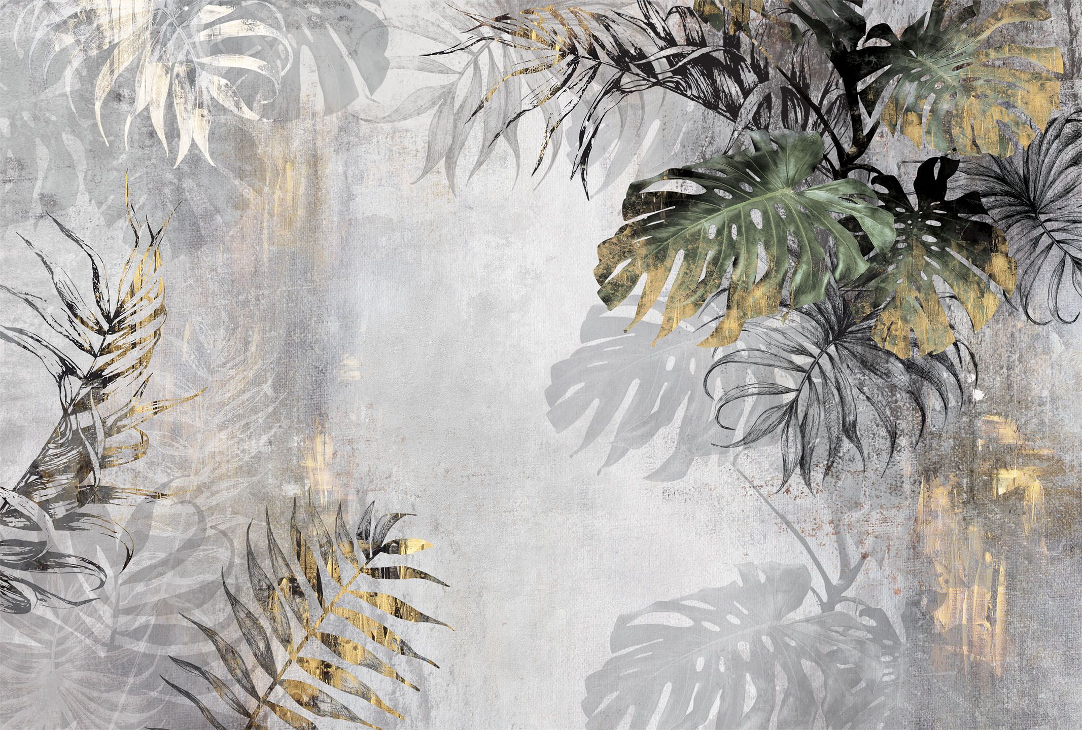 424220 Creativille тропические листья на гранжевом фоне