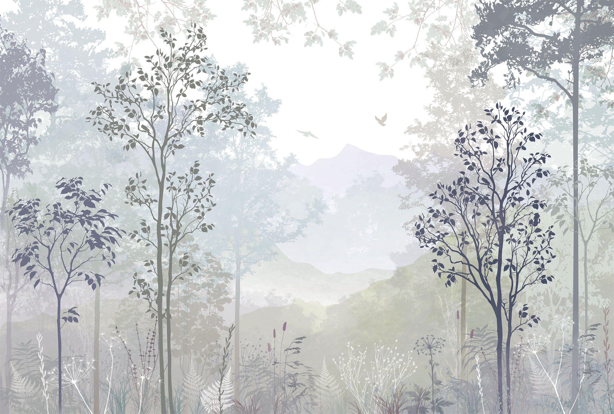 491504 Creativille силуэтный лес с горами