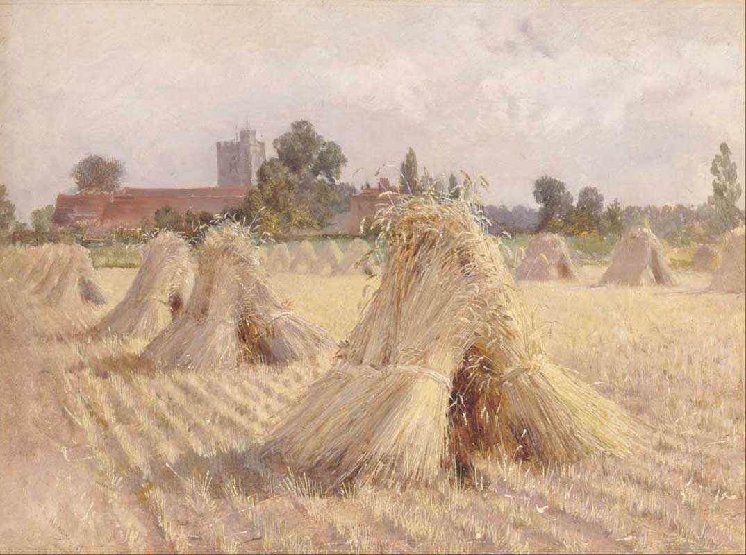 Affresco Классические пейзажи Heywood Hardy, Corn Stooks by Bray Church