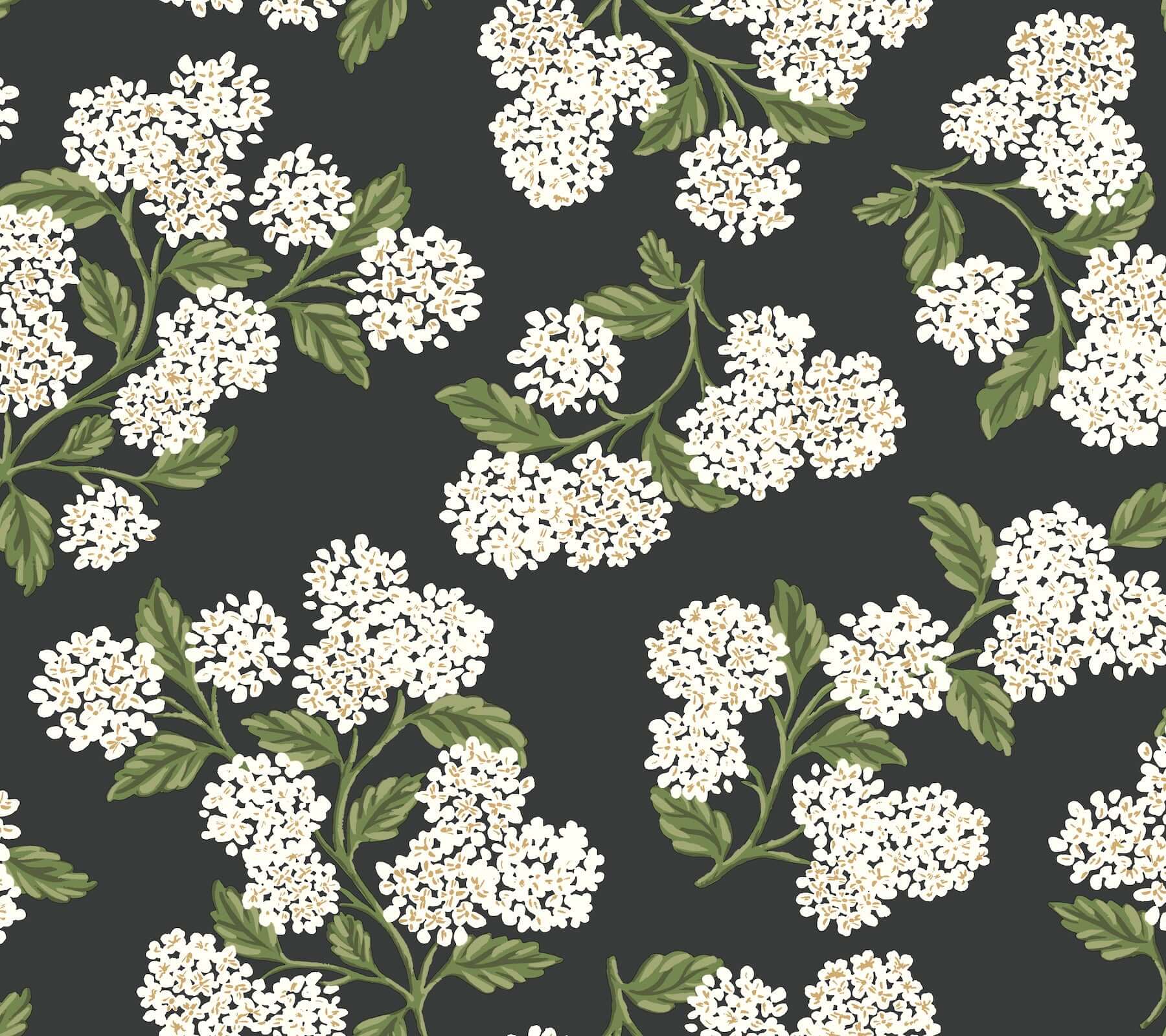 York  Rifle Paper Co. Wallcoverings  Hydrangea Wallpaper- Black & White PSW1618RL