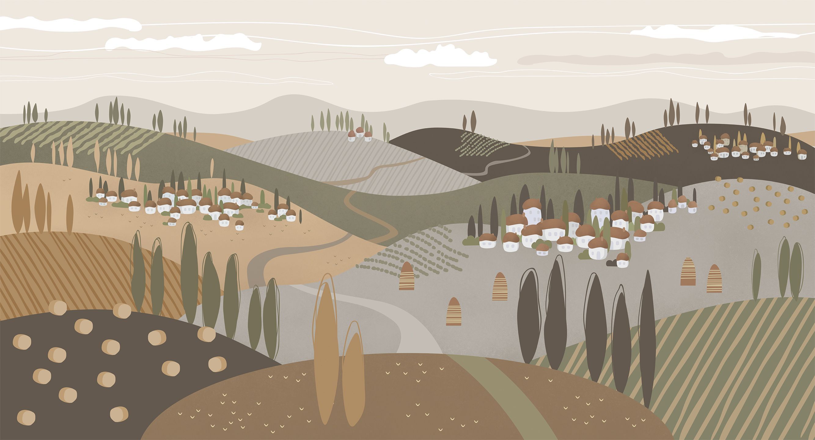 254502 Creativille домики на холмах с кипарисами