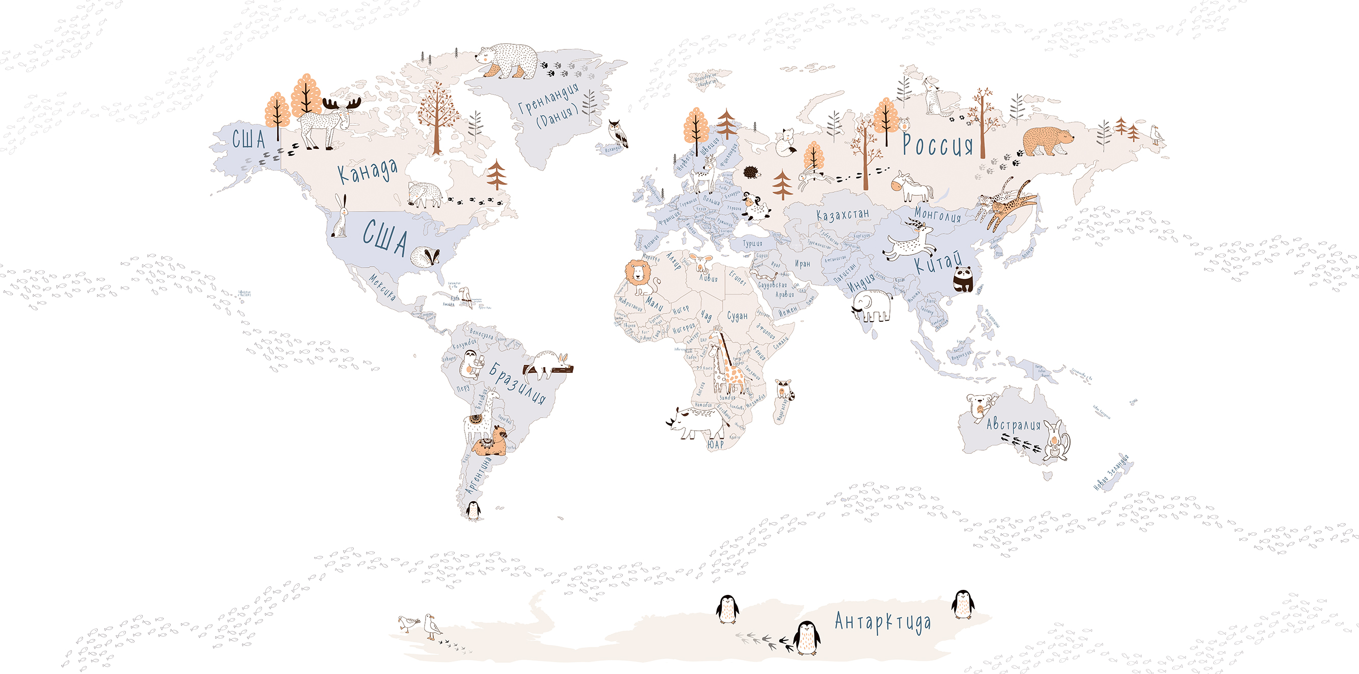 203216 Creativille карта мира в стиле дудл
