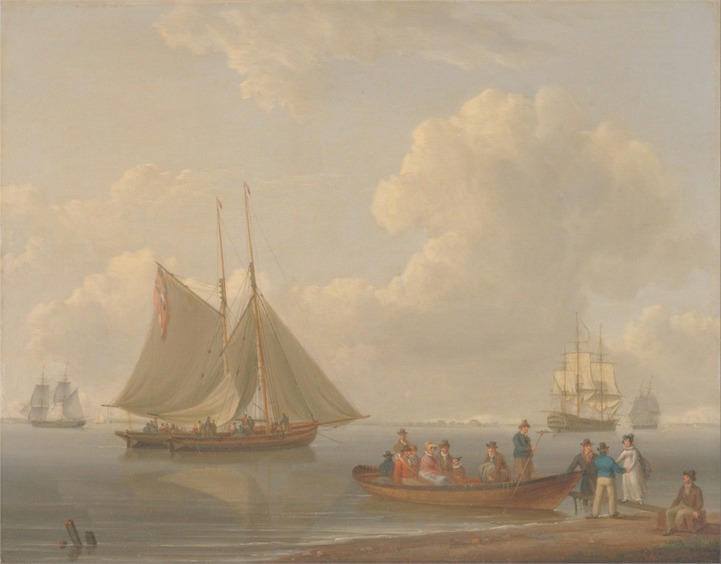 Affresco Морские пейзажи William Anderson, A Wherry Taking Passengers out to Two Anchored Packets