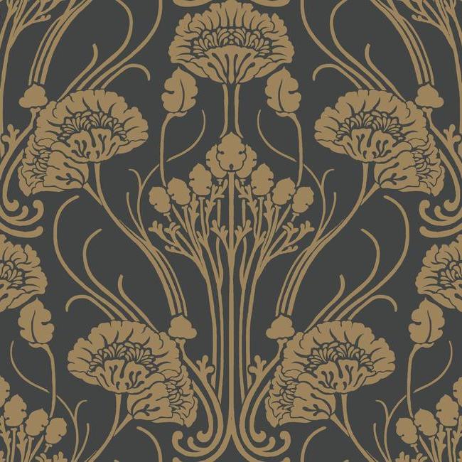 York  Antonina Vella Deco  Nouveau Damask Wallpaper- Black/Gold CA1564
