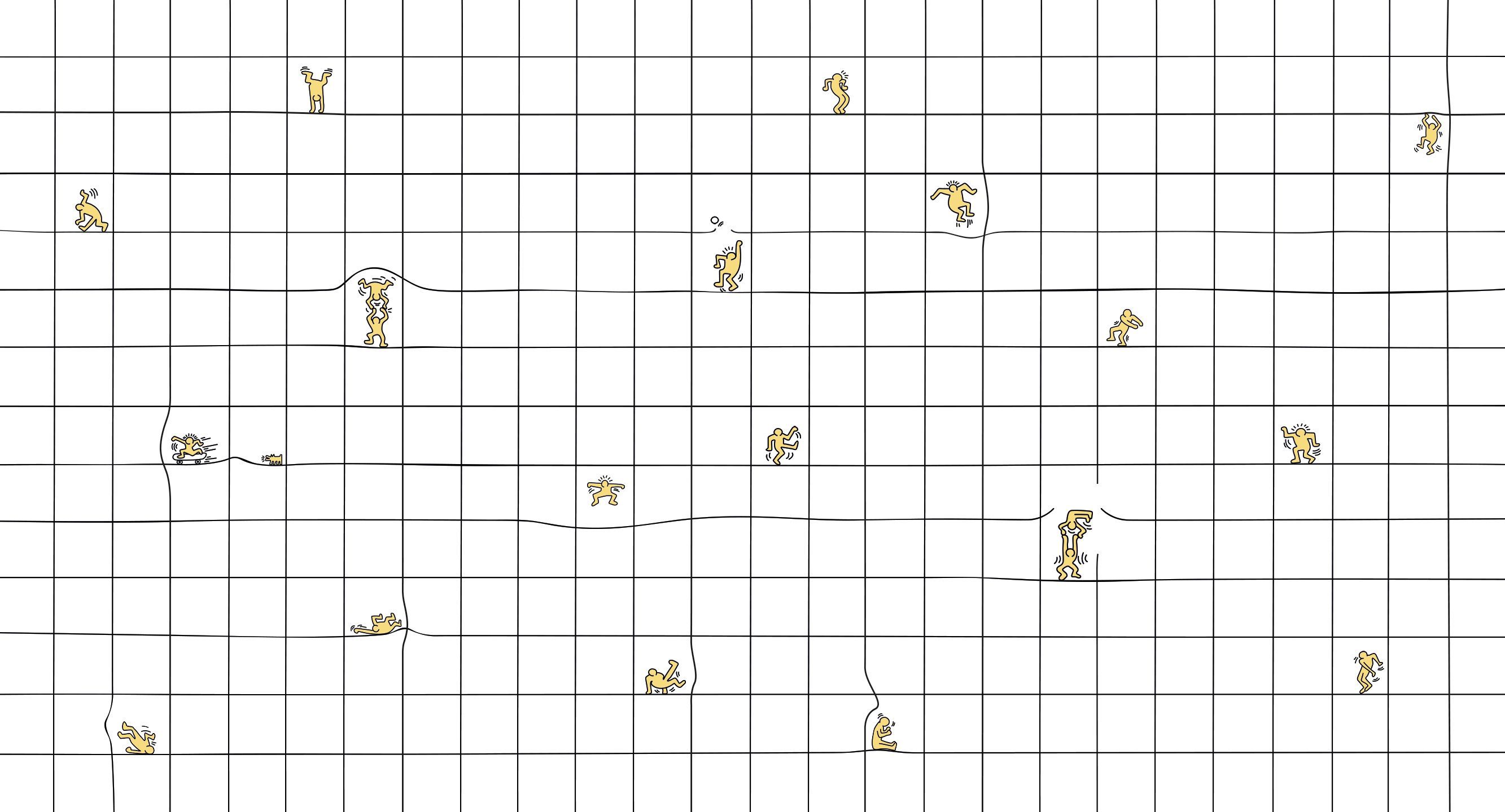 837305 Creativille Желтые человечки на фоне в клетку