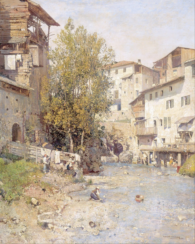 Affresco Импрессионисты и постимпрессионисты Mariano Barbasan, Landscape with a Village on the Outskirts of Rome