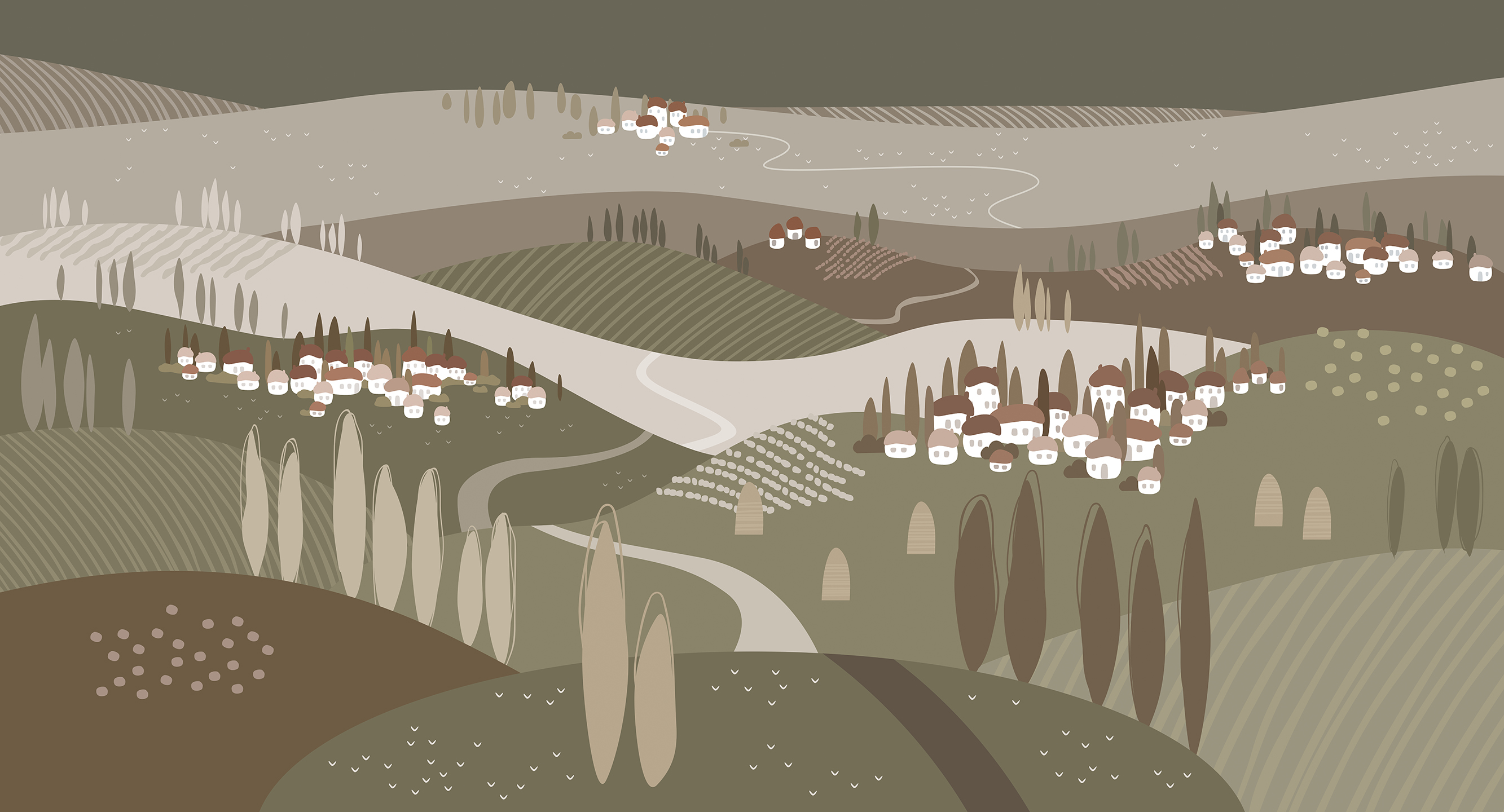 254522 Creativille домики на холмах с кипарисами